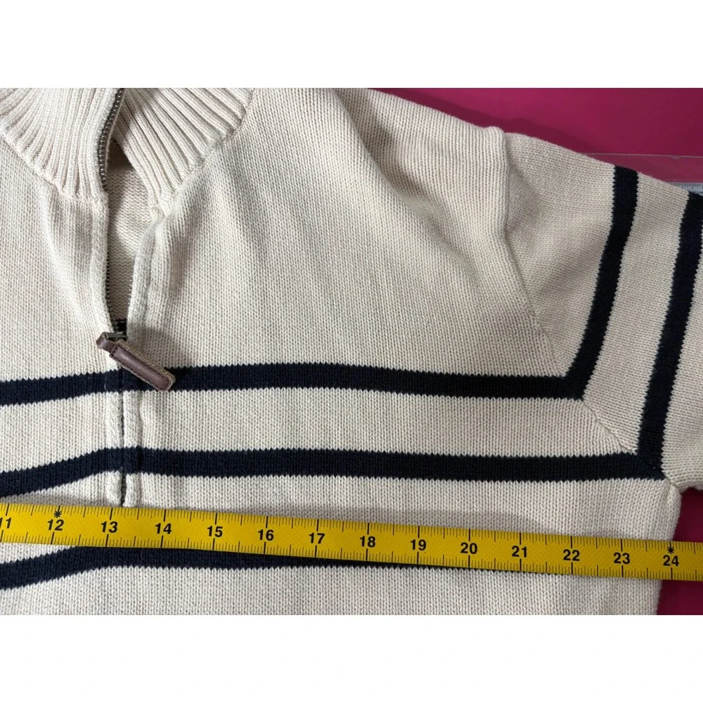 BRANDY MELVILLE Womens Cream Navy Striped Oversized Quarter Zip Sweater One Size